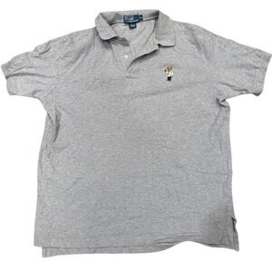 Polo Ralph Lauren‎ Mens Polo Bear Embroidered Polo Shirt Gray Short Sleeve XL